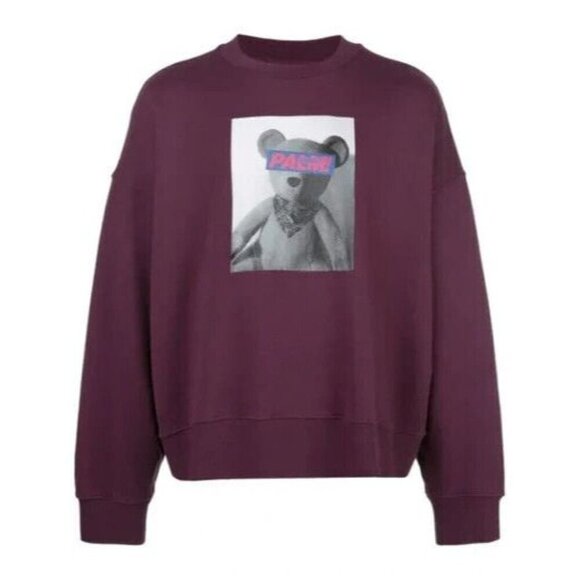 Palm Angels Teddy Bear Print Sweatshirt L Mens Plum - Picture 16 of 16